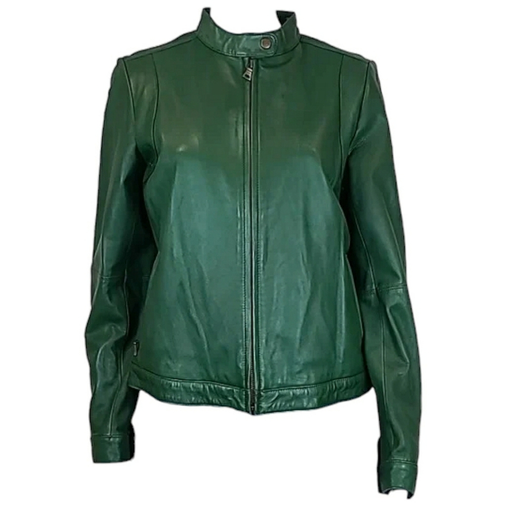 Banana Republic Heritage Cropped Leather Moto Jacket in Hunter Green Siz…